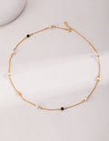 S925 Sterling Silver Vintage Gold Necklace | Pearl & Black Bead Accent | Minimalist Chic