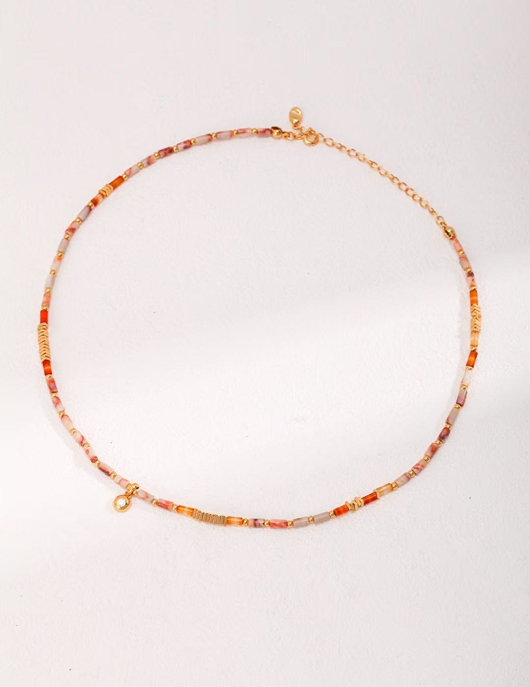 S925 Sterling Silver Autumn-Inspired Necklace | Warm Tones & Jade-Like Beads
