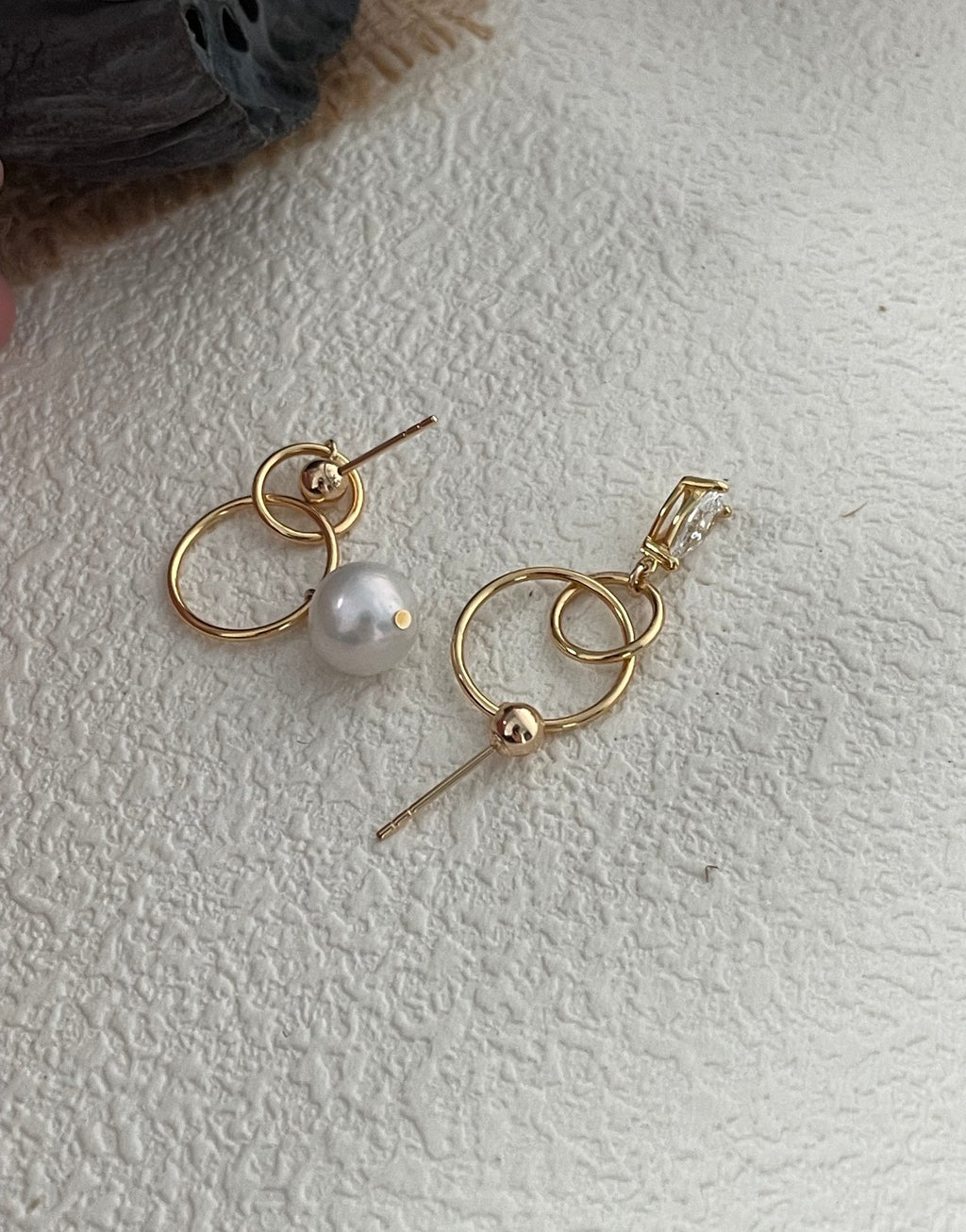 Galaxy Asymmetric Drop Earrings Sterling Silver Natural Pearl