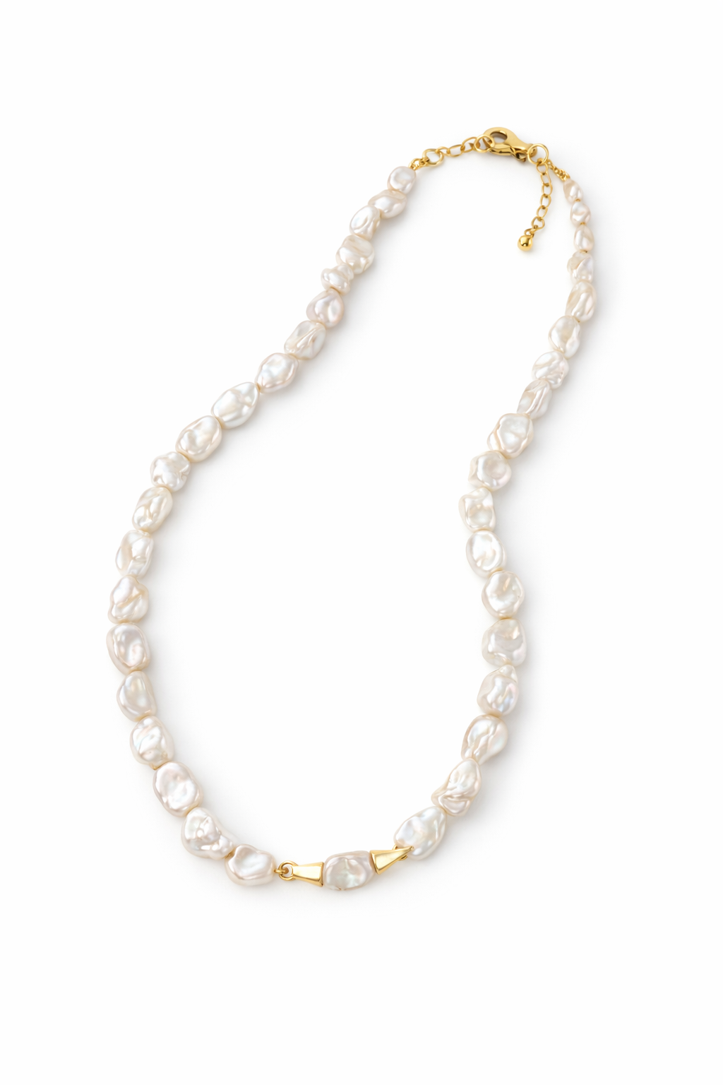 The Moustache" Baroque Pearl Necklace | 18K Gold Plated S925 Silver | Rare Silver-Blue Luster