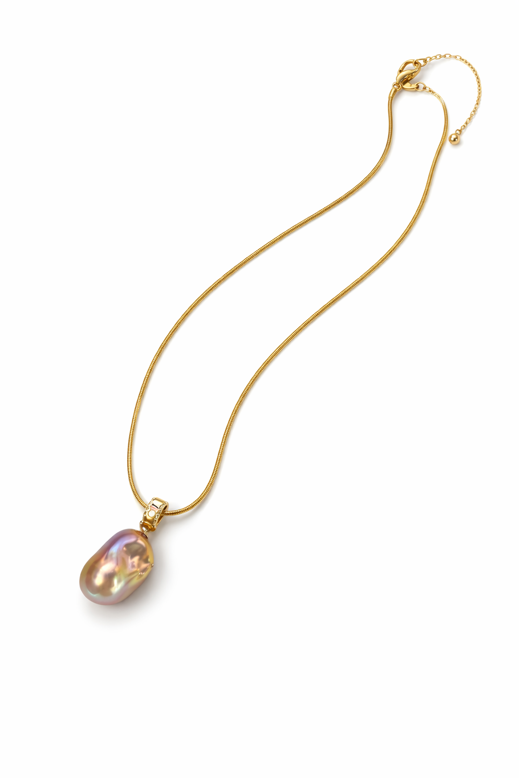 Candy Luster" Baroque Pearl Pendant Necklace | 18K Gold Plated Silver | Iridescent Pink & Lavender Glow