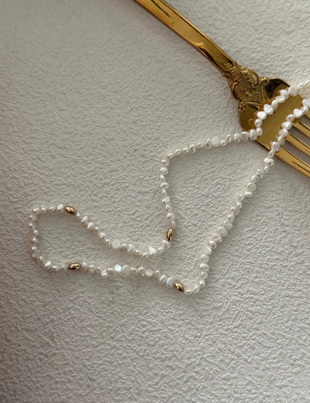 Mini "Baby" Golden Bead Pearl Necklaces Sterling Silver
