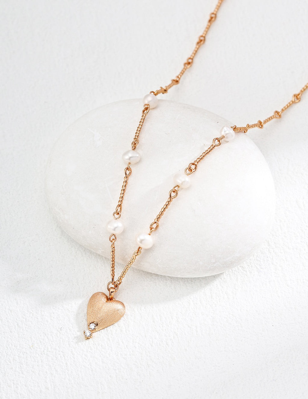 S925 Sterling Silver Minimal Pearl Heart Necklace | Elegant Matte Pendant