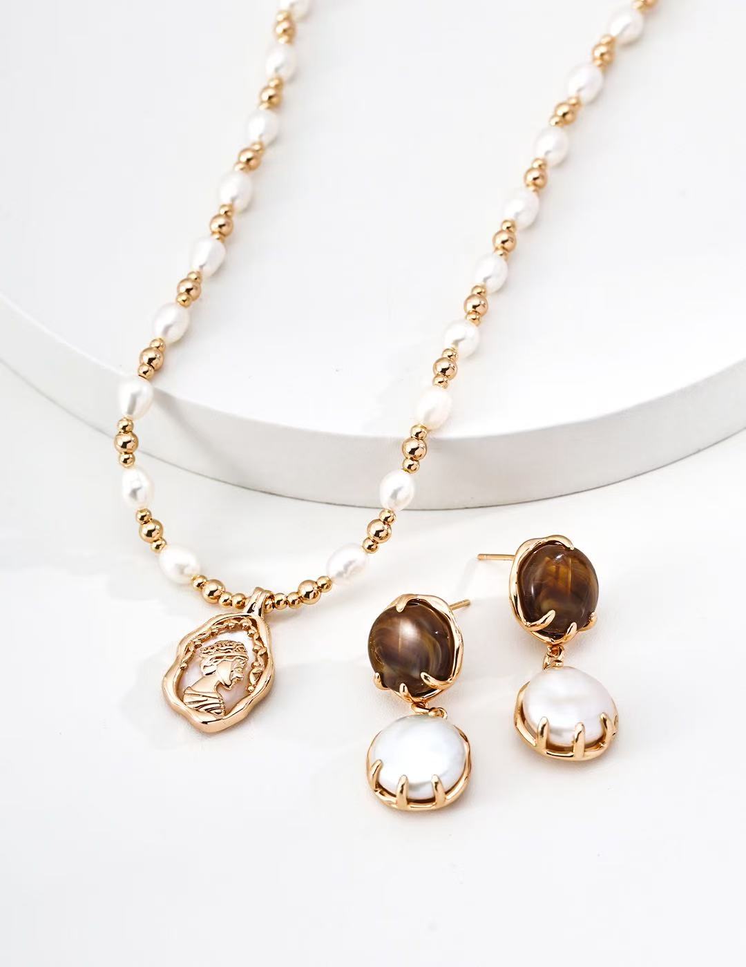 S925 Sterling Silver Vintage Cameo Necklace | Fluid Frame & Wheat Motif