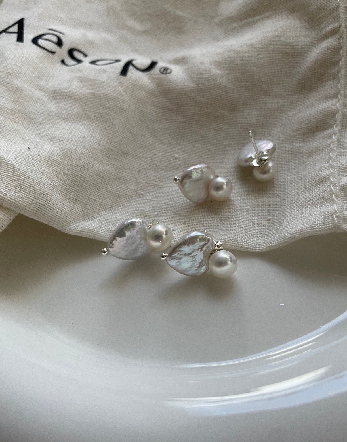 Baroque Heart & Pearl Studs
