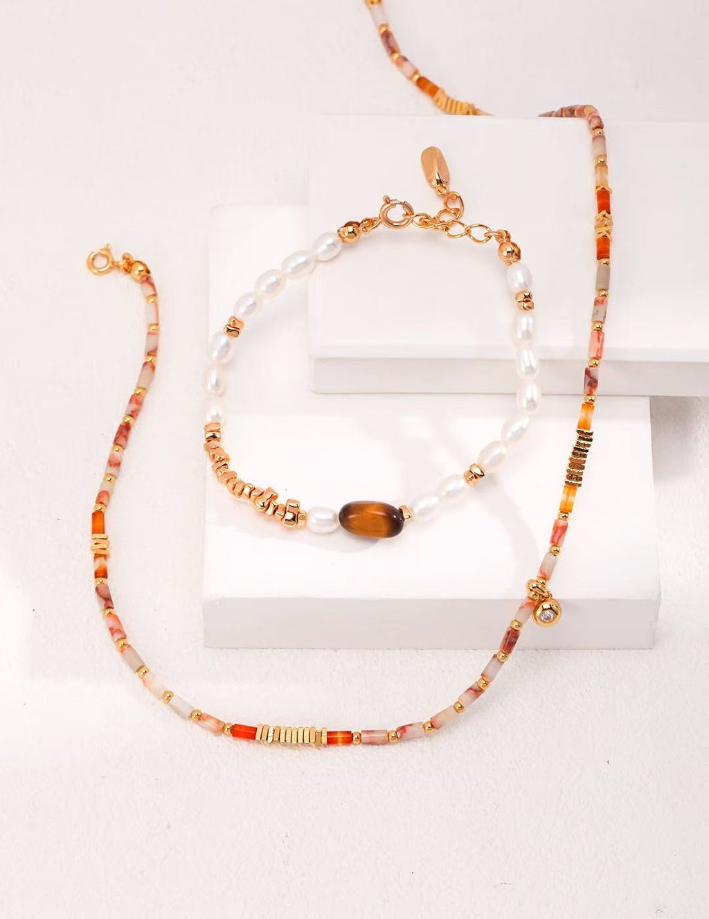 S925 Sterling Silver Autumn-Inspired Necklace | Warm Tones & Jade-Like Beads
