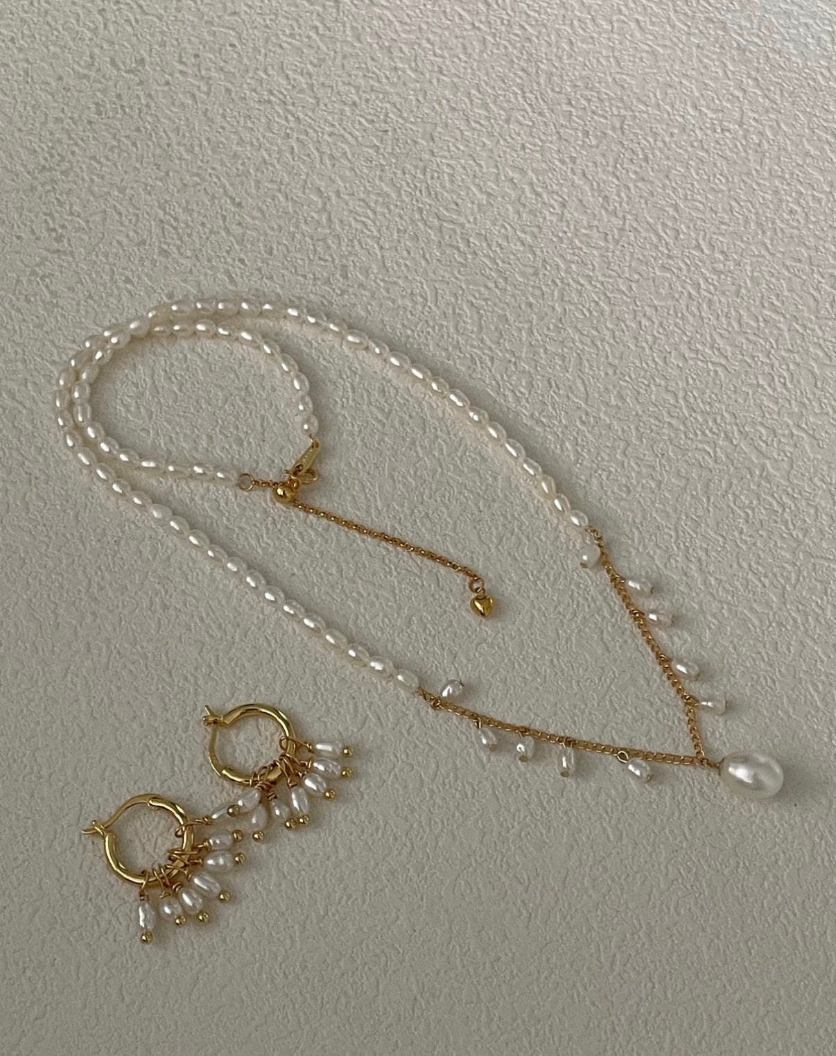 Floral Bud Pearl Charm Hoops Sterling Silver