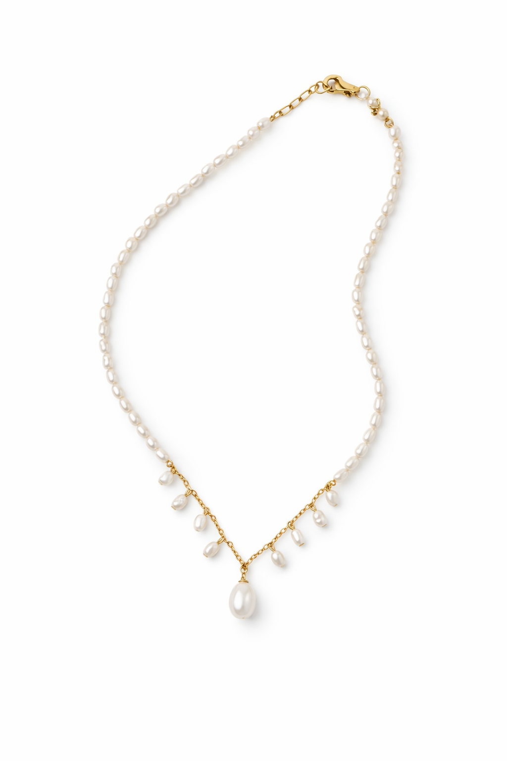 French Muse Pearl Fringe Necklace | 14K Gold Filled & 18K Gold Clasp | Romantic V-Shape Drop