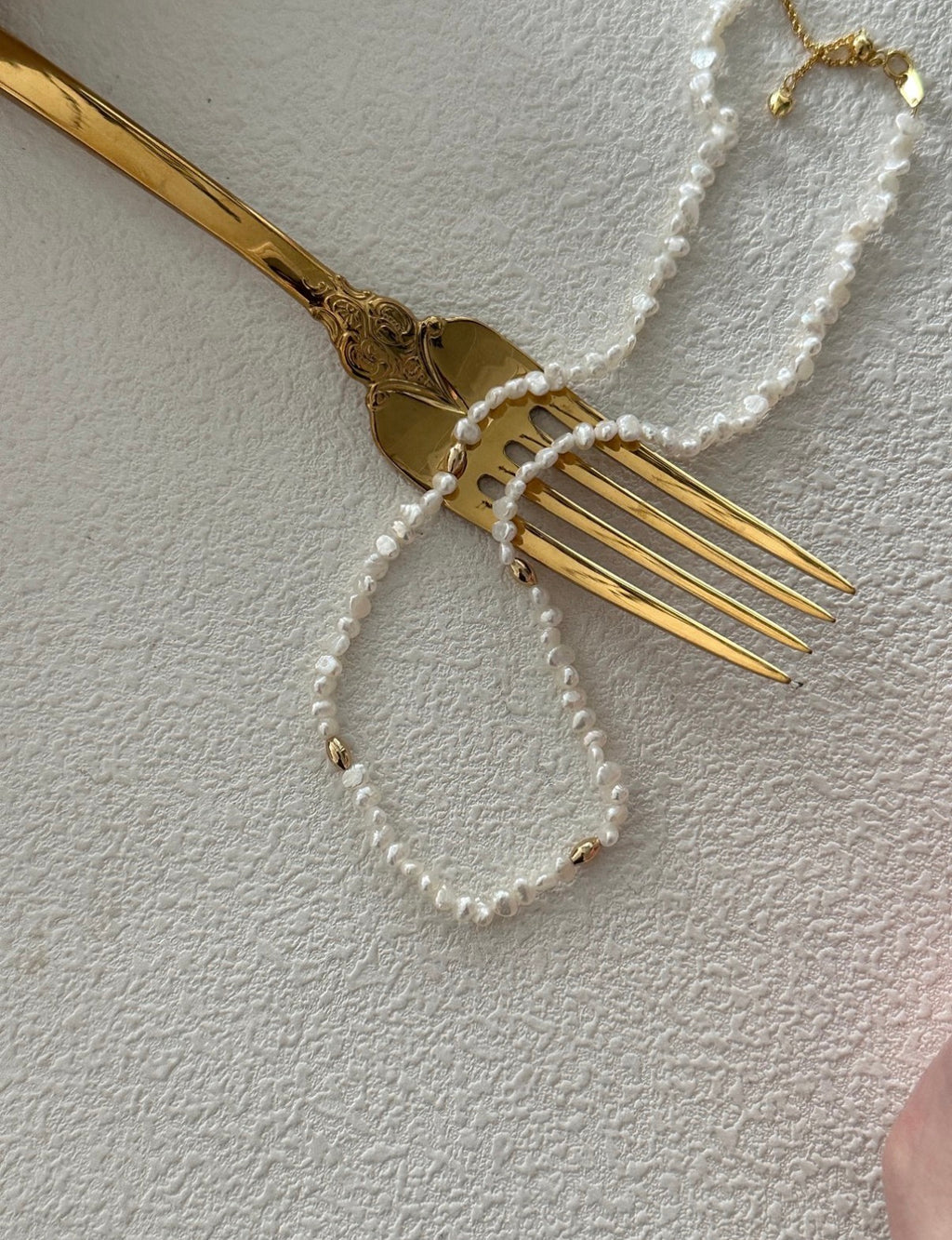 Mini "Baby" Golden Bead Pearl Necklaces Sterling Silver