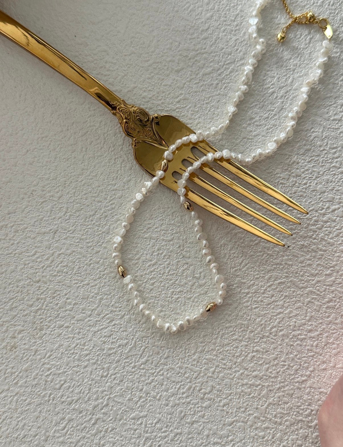 Mini "Baby" Golden Bead Pearl Necklaces Sterling Silver