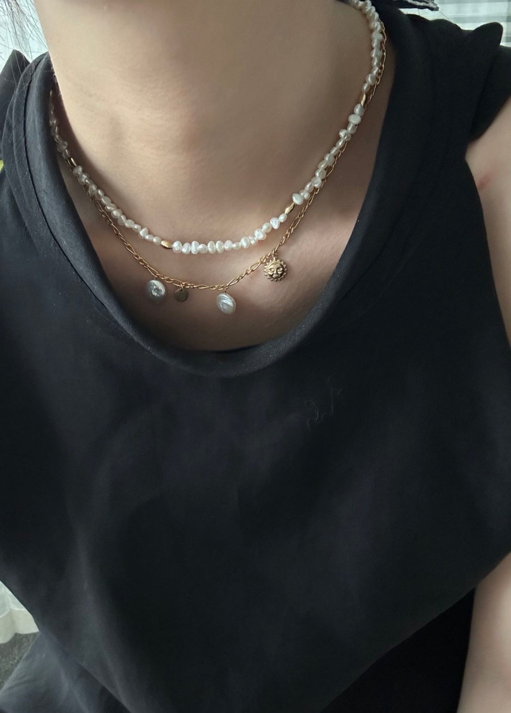 Mini "Baby" Golden Bead Pearl Necklaces Sterling Silver