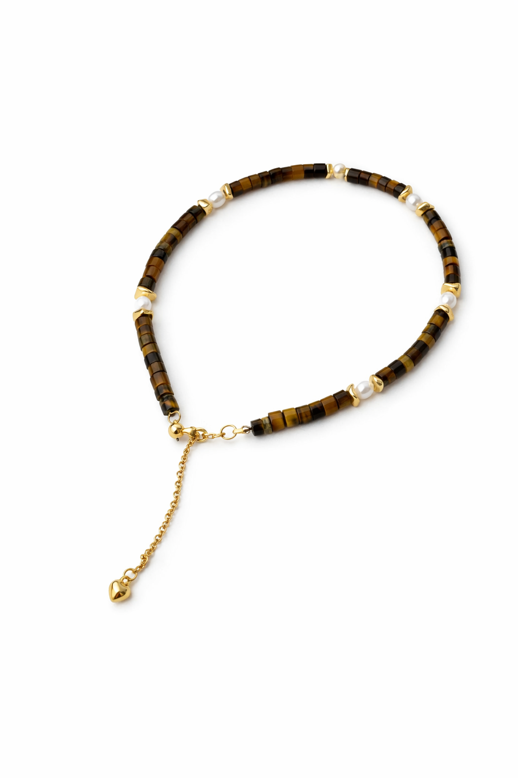 Caramel TigerEye & Pearl Beaded Bracelet | 18K Gold Plated S925 Silver Clasp | Vintage Bohemian Style