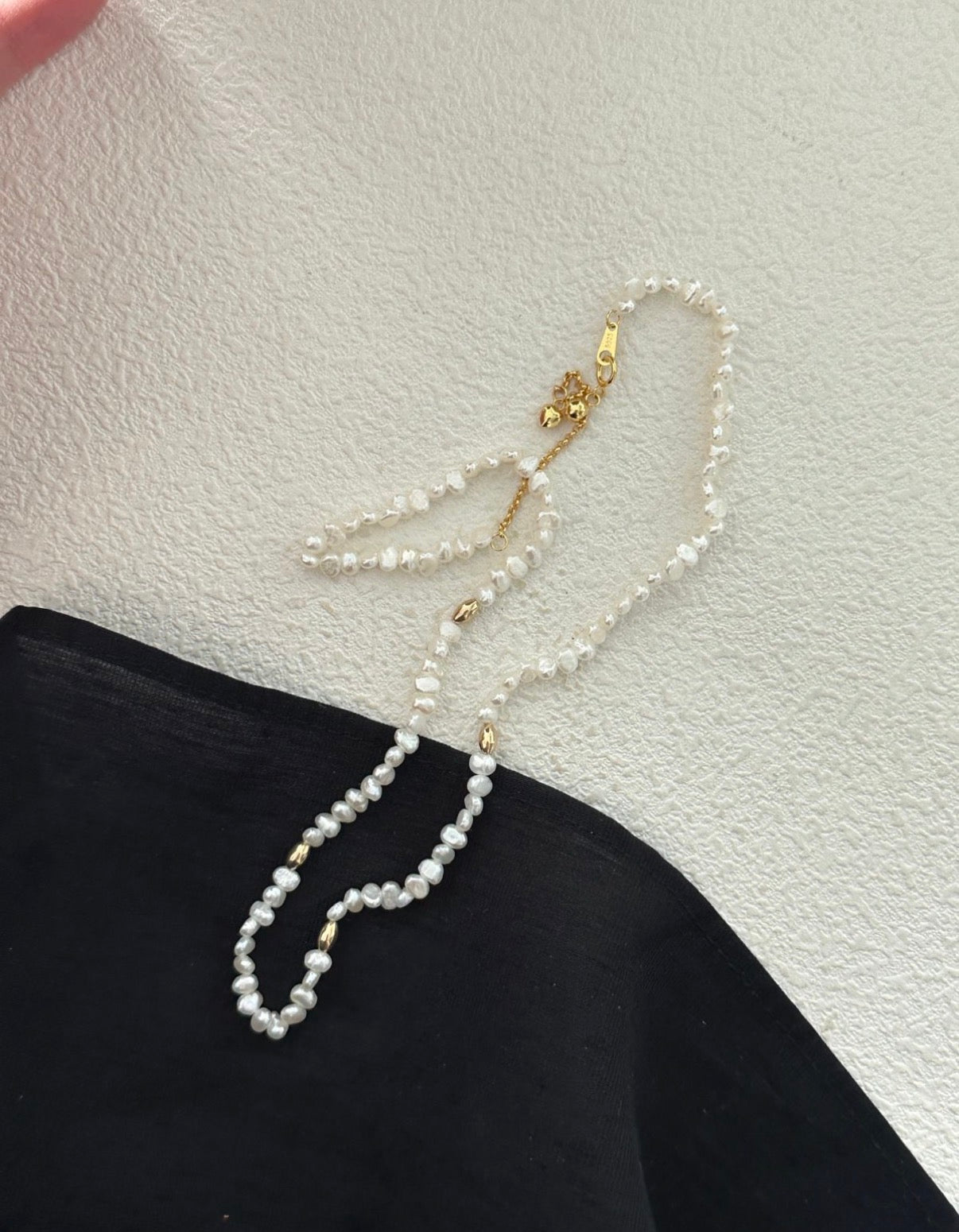 Mini "Baby" Golden Bead Pearl Necklaces Sterling Silver