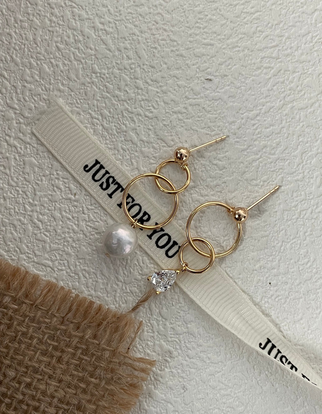 Galaxy Asymmetric Drop Earrings Sterling Silver Natural Pearl