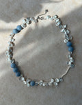 Serene Blue Petal Stone & Baroque Pearl Necklace - Sterling Silver