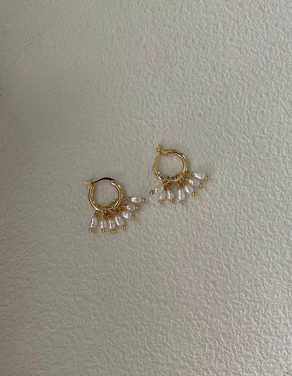 Floral Bud Pearl Charm Hoops Sterling Silver