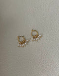 Floral Bud Pearl Charm Hoops Sterling Silver