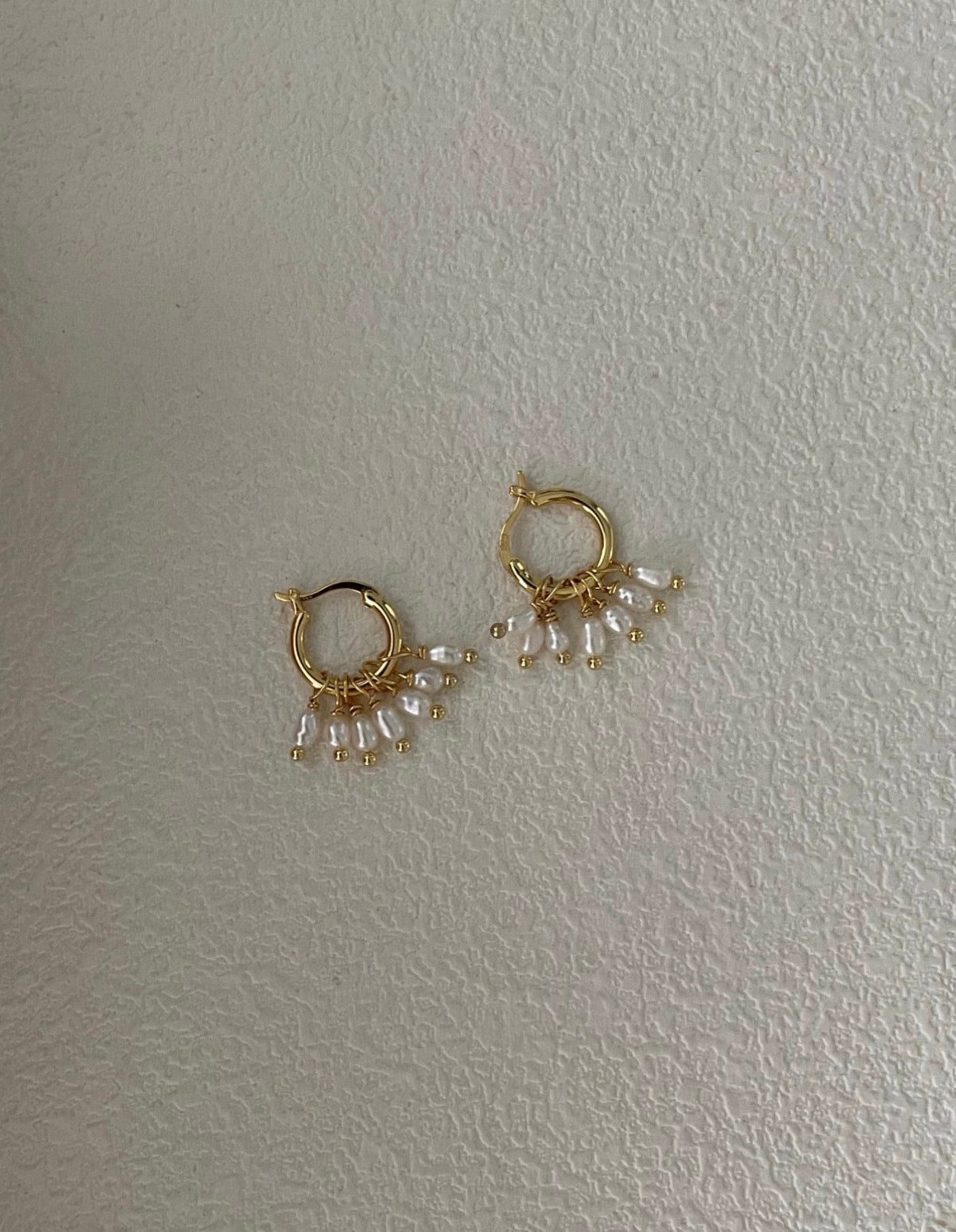 Floral Bud Pearl Charm Hoops Sterling Silver
