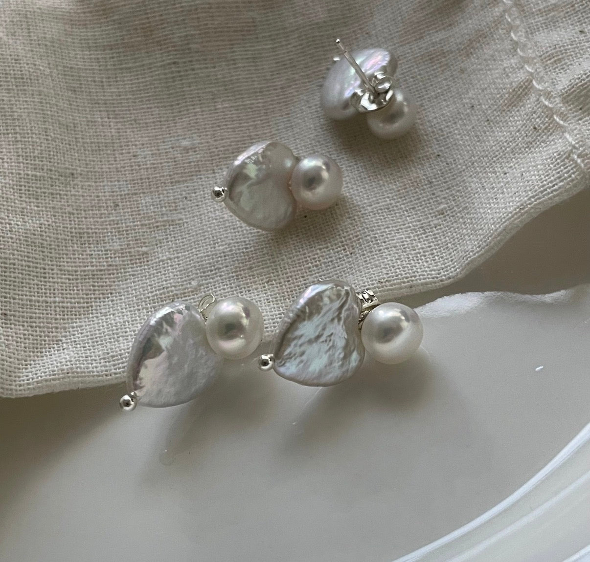 Baroque Heart & Pearl Studs