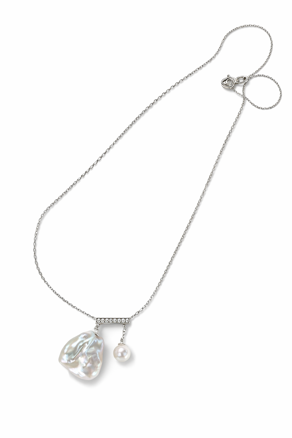 Baroque "Balance Beam" Pearl Necklace | Solid S925 Sterling Silver | Asymmetrical Drop Design