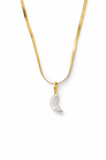 Crescent Moon Pearl Herringbone Necklace | 18K Gold Plated S925 Silver | Celestial Baroque Collection