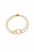Interlocking Circle Double-Strand Pearl Bracelet | S925 Sterling Silver & 18K Gold Plated | Magnetic Clasp