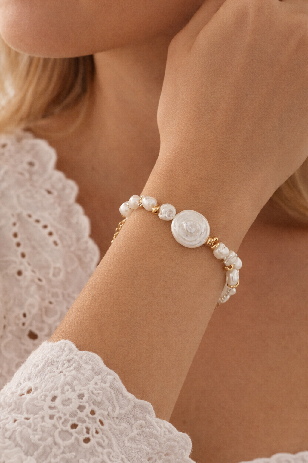 Artisan Baroque Pearl Charm Bracelet | 18K Gold Plated S925 Silver | Coin Pearl Statement Piece