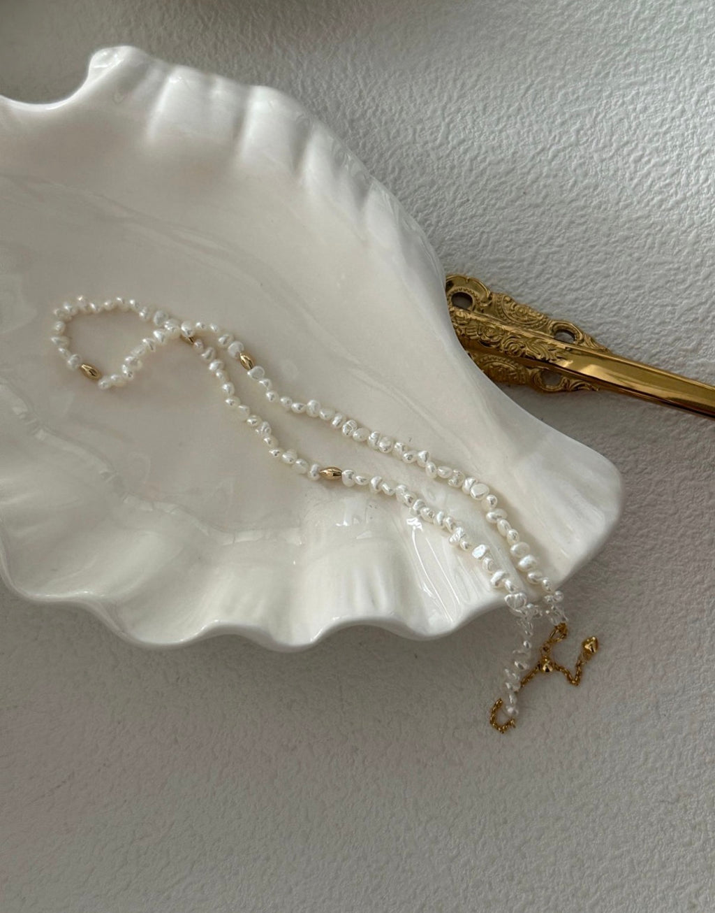 Mini "Baby" Golden Bead Pearl Necklaces Sterling Silver