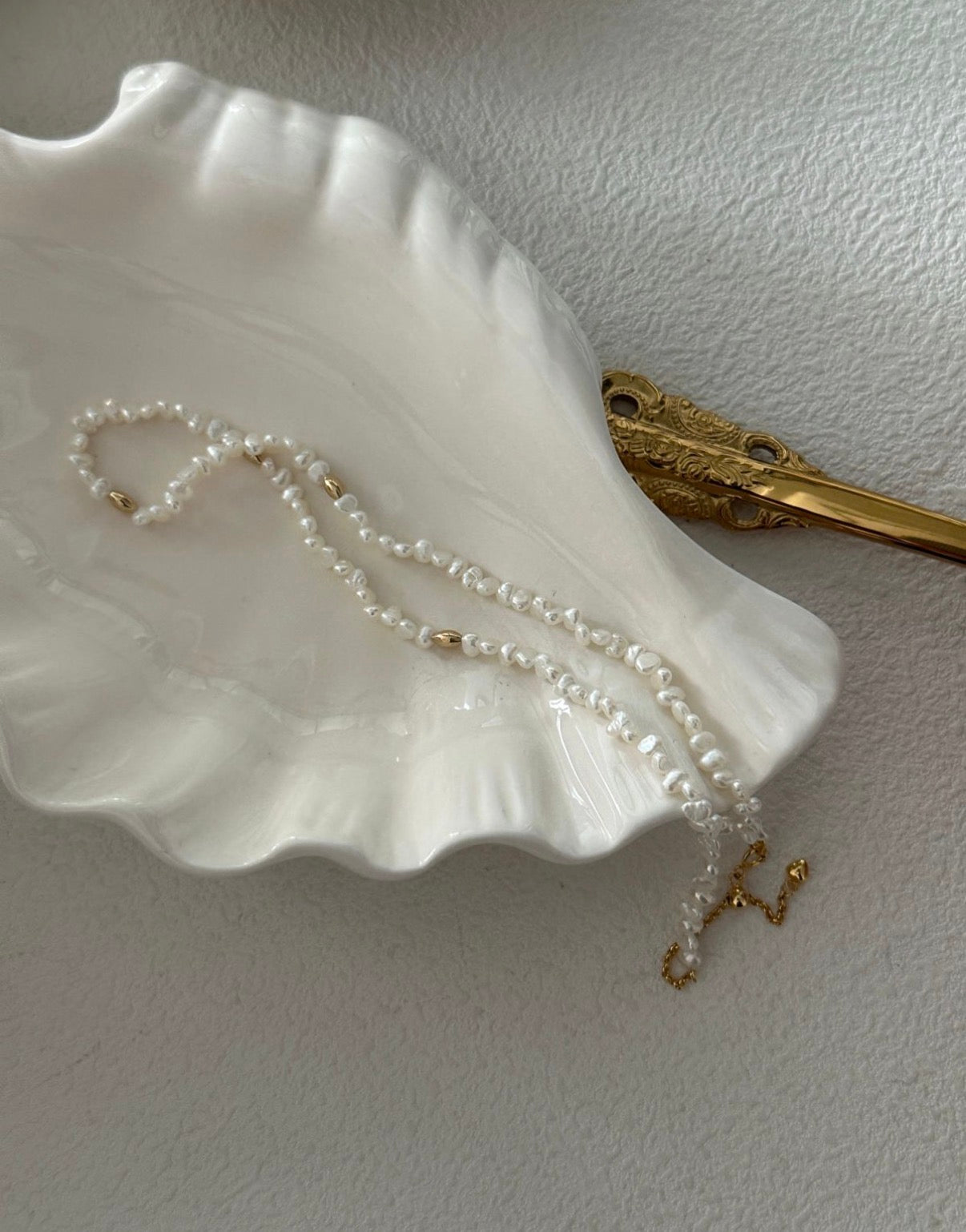 Mini "Baby" Golden Bead Pearl Necklaces Sterling Silver