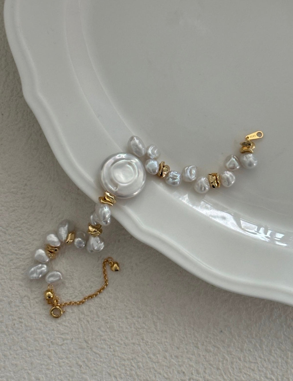 Artisan Baroque Pearl Charm Bracelet | 18K Gold Plated S925 Silver | Coin Pearl Statement Piece