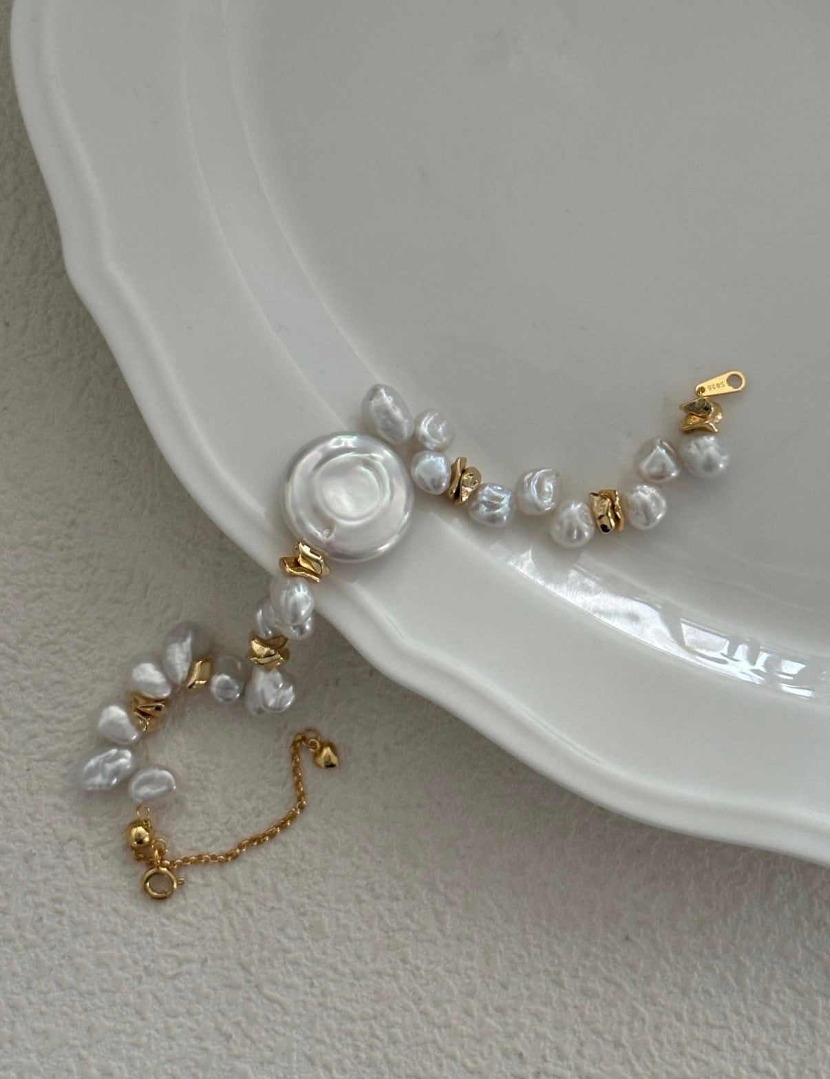 Artisan Baroque Pearl Charm Bracelet | 18K Gold Plated S925 Silver | Coin Pearl Statement Piece