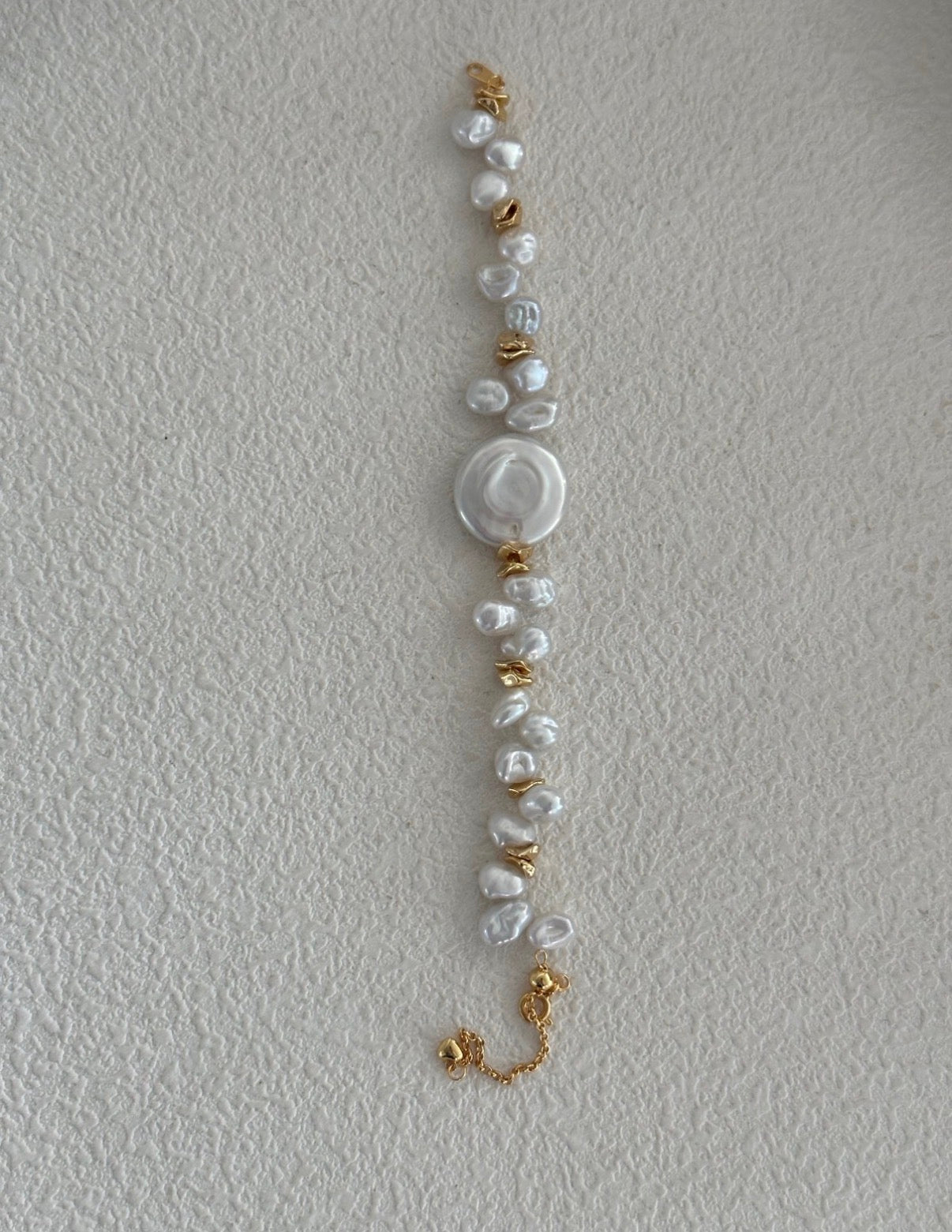 Artisan Baroque Pearl Charm Bracelet | 18K Gold Plated S925 Silver | Coin Pearl Statement Piece