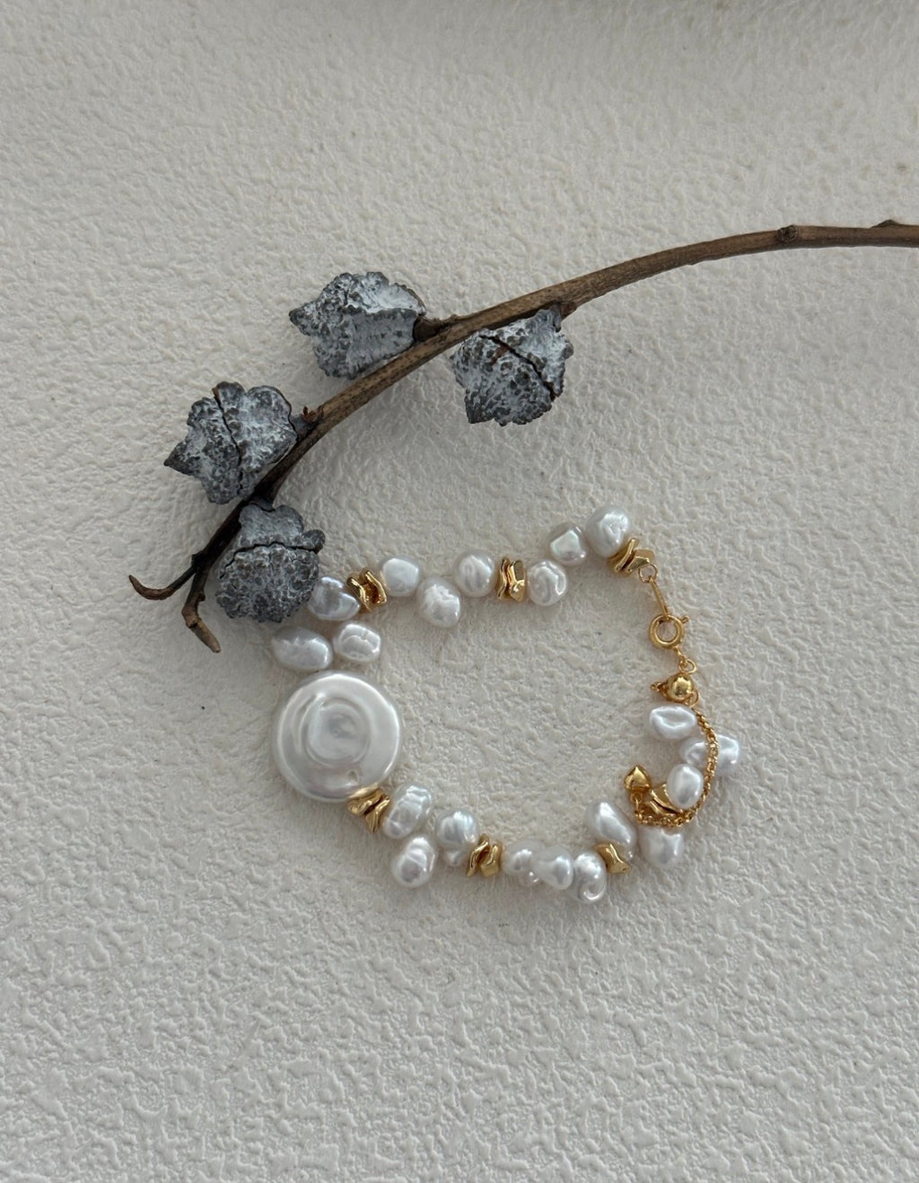 Artisan Baroque Pearl Charm Bracelet | 18K Gold Plated S925 Silver | Coin Pearl Statement Piece