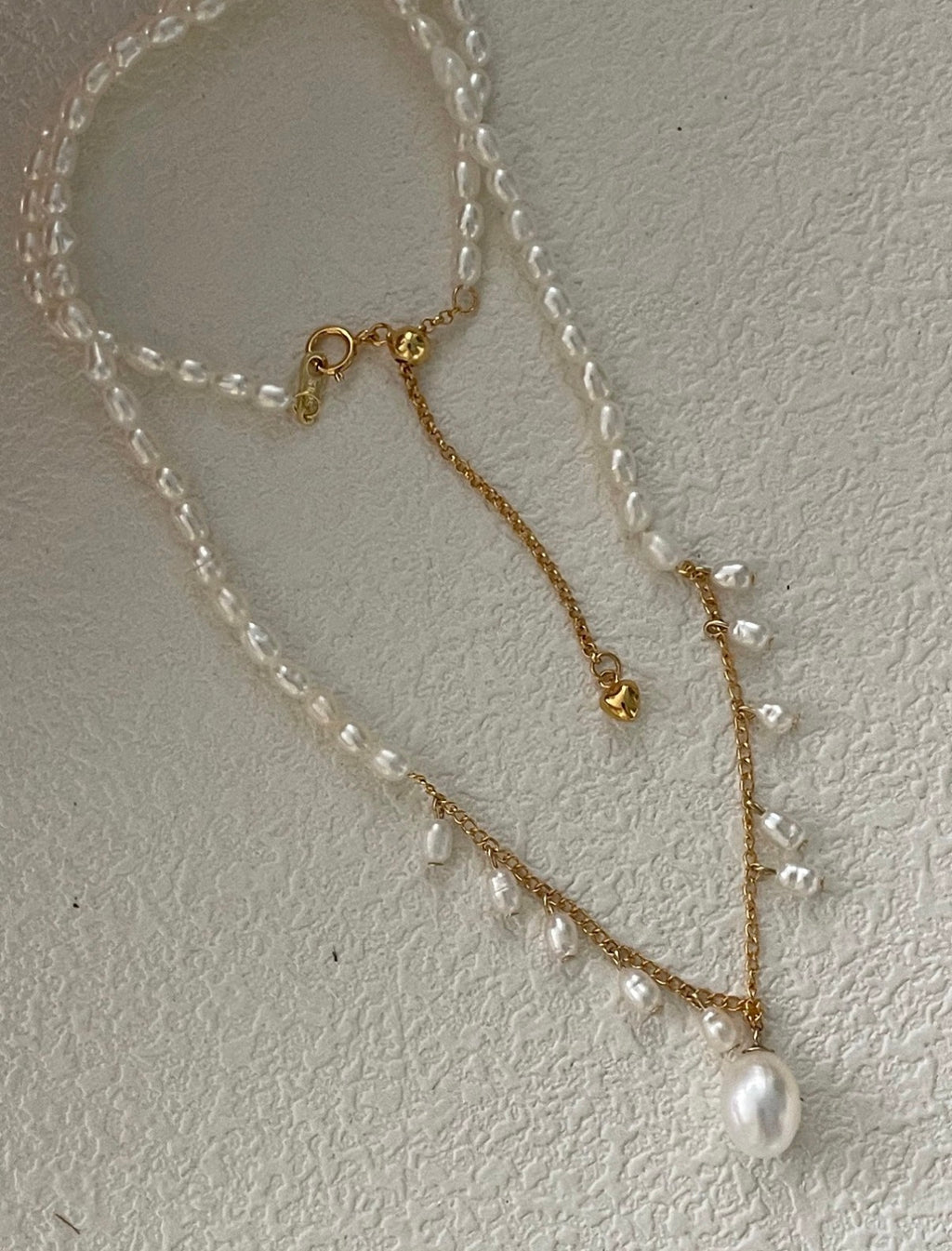 French Muse Pearl Fringe Necklace | 14K Gold Filled & 18K Gold Clasp | Romantic V-Shape Drop