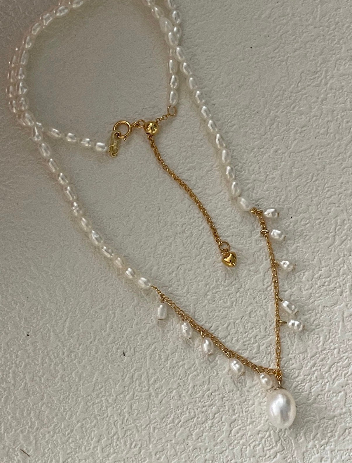 French Muse Pearl Fringe Necklace | 14K Gold Filled & 18K Gold Clasp | Romantic V-Shape Drop