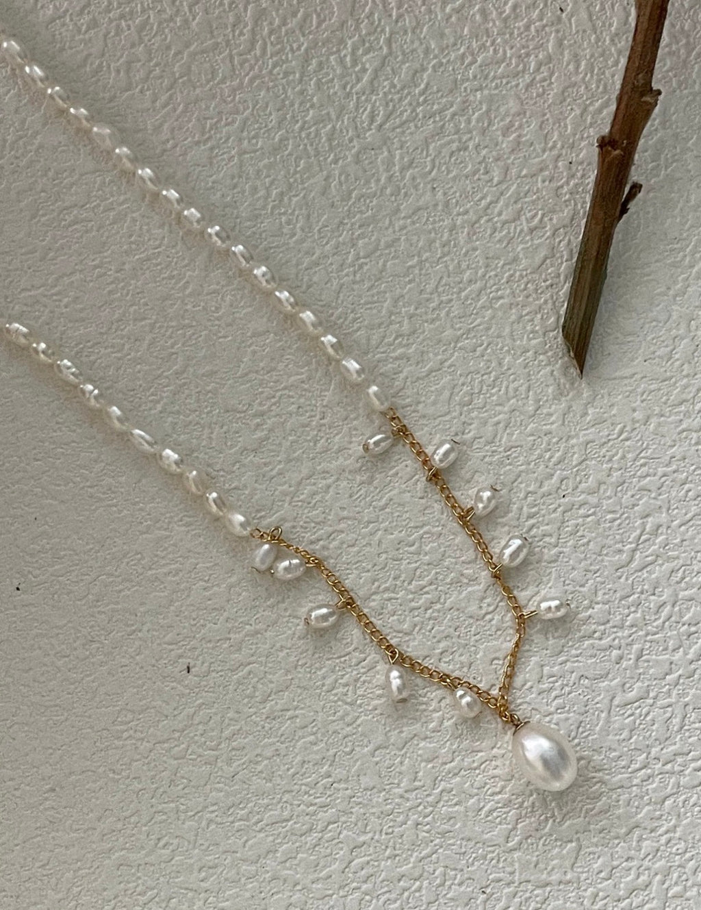 French Muse Pearl Fringe Necklace | 14K Gold Filled & 18K Gold Clasp | Romantic V-Shape Drop