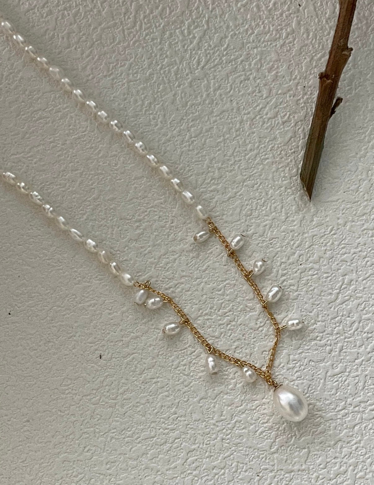 French Muse Pearl Fringe Necklace | 14K Gold Filled & 18K Gold Clasp | Romantic V-Shape Drop