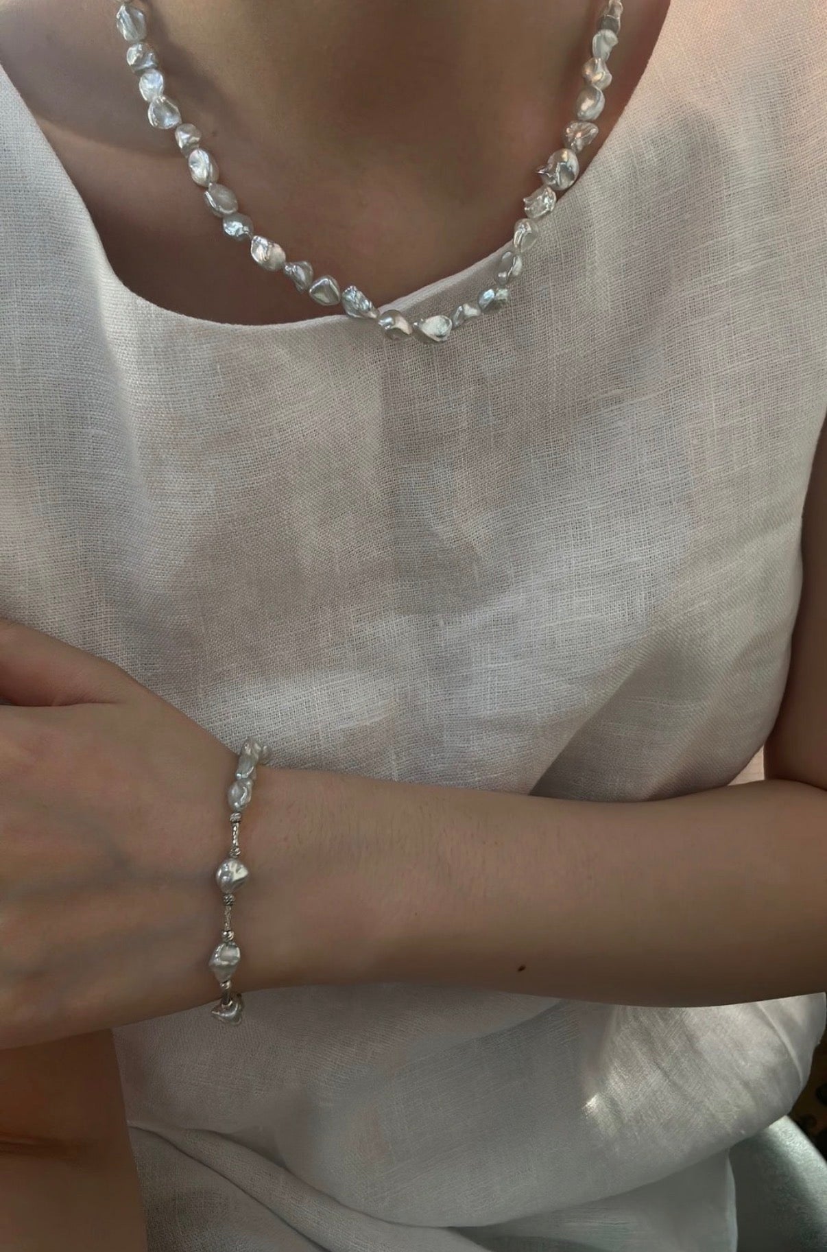 Natural Blue Baroque Pearl Bracelet in Sterling Silver