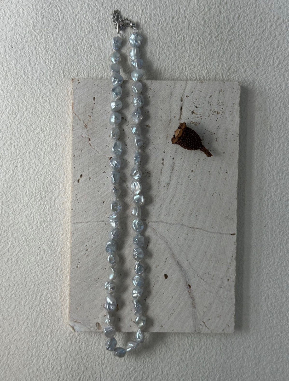 Natural "Blue Blood" Baroque Pearl Necklace | S925 Sterling Silver | Iridescent Icy Blue Luster