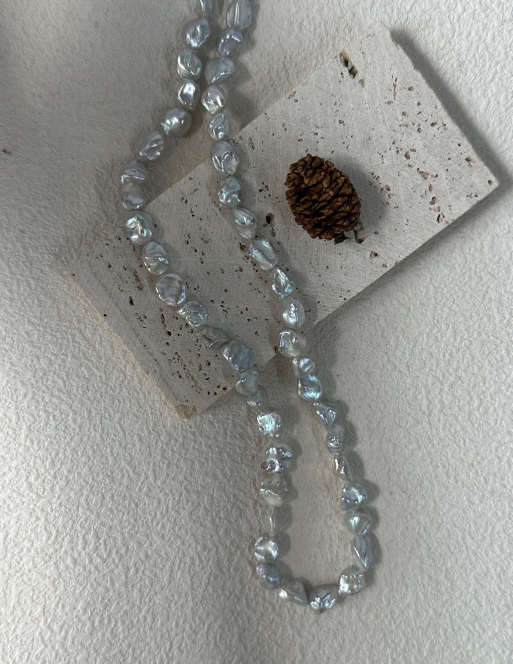 Natural "Blue Blood" Baroque Pearl Necklace | S925 Sterling Silver | Iridescent Icy Blue Luster