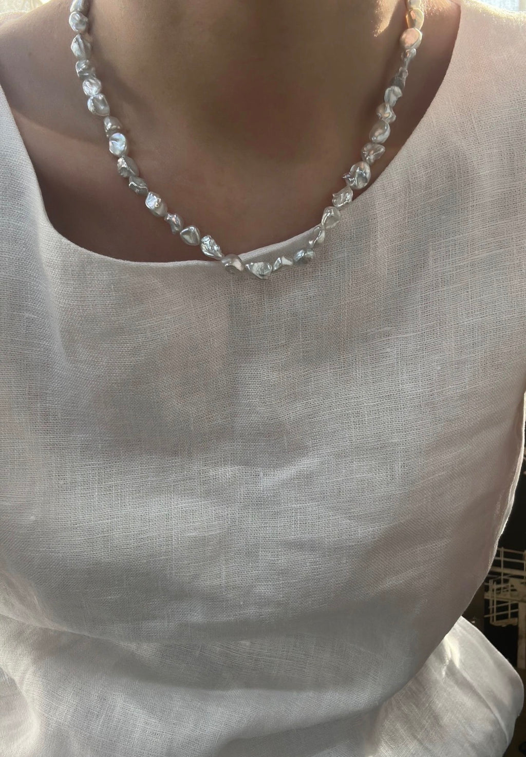 Natural "Blue Blood" Baroque Pearl Necklace | S925 Sterling Silver | Iridescent Icy Blue Luster