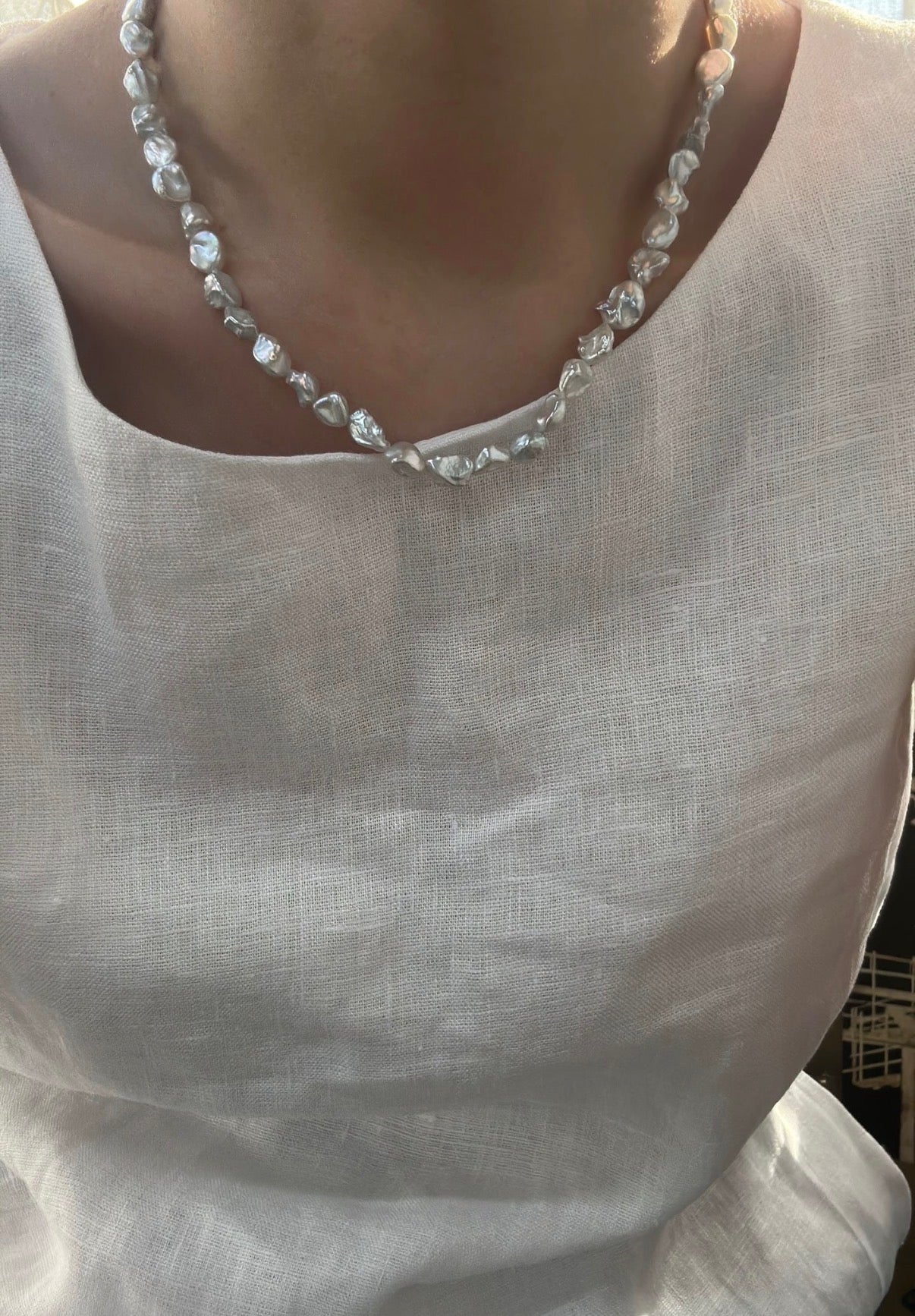 Natural "Blue Blood" Baroque Pearl Necklace | S925 Sterling Silver | Iridescent Icy Blue Luster