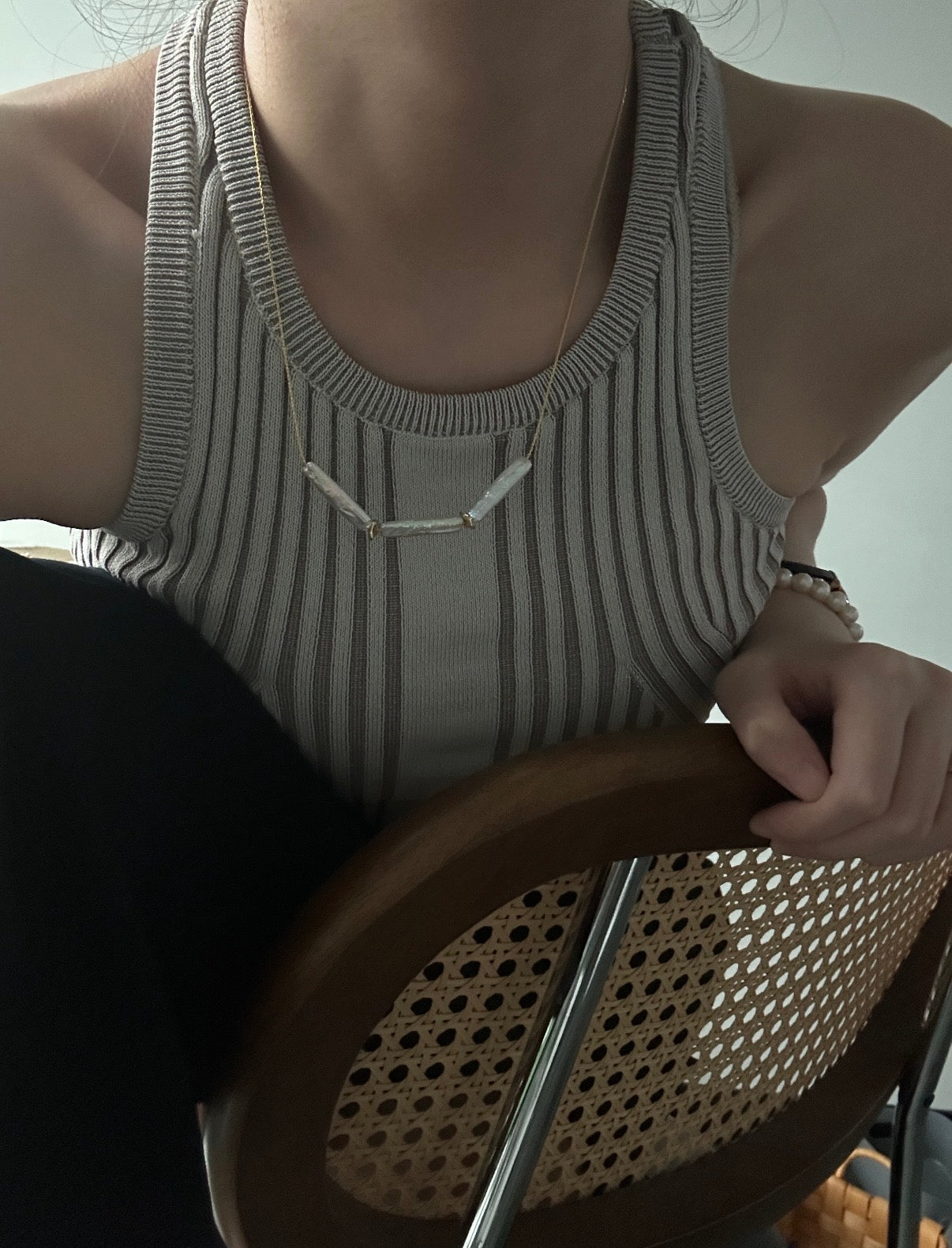 Minimalist Baroque Stick Pearl Necklace | 14K Gold Filled Chain | Modern Geometric Silhouette