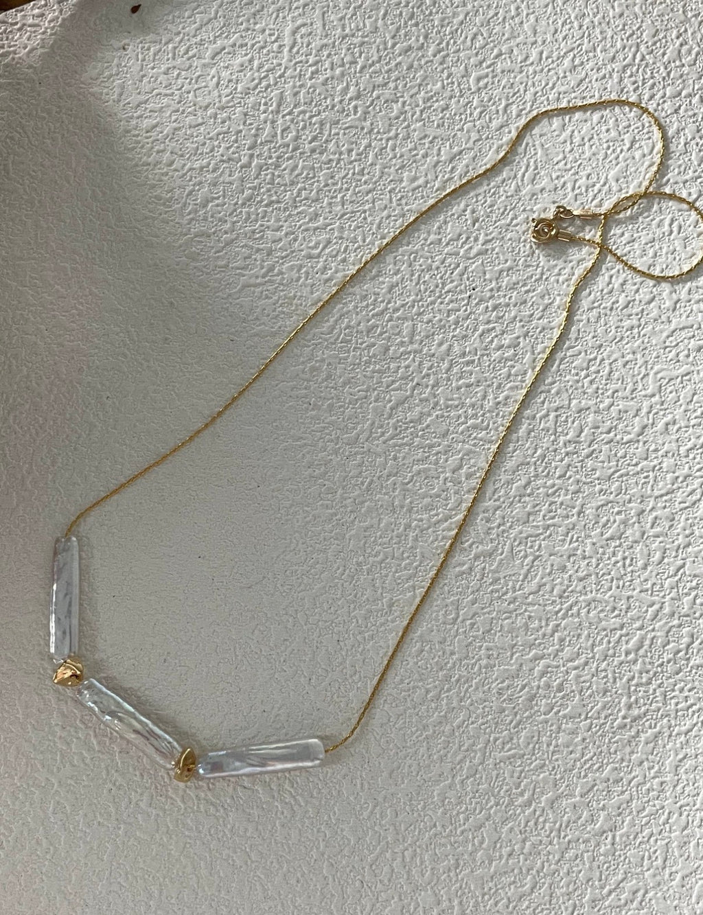 Minimalist Baroque Stick Pearl Necklace | 14K Gold Filled Chain | Modern Geometric Silhouette