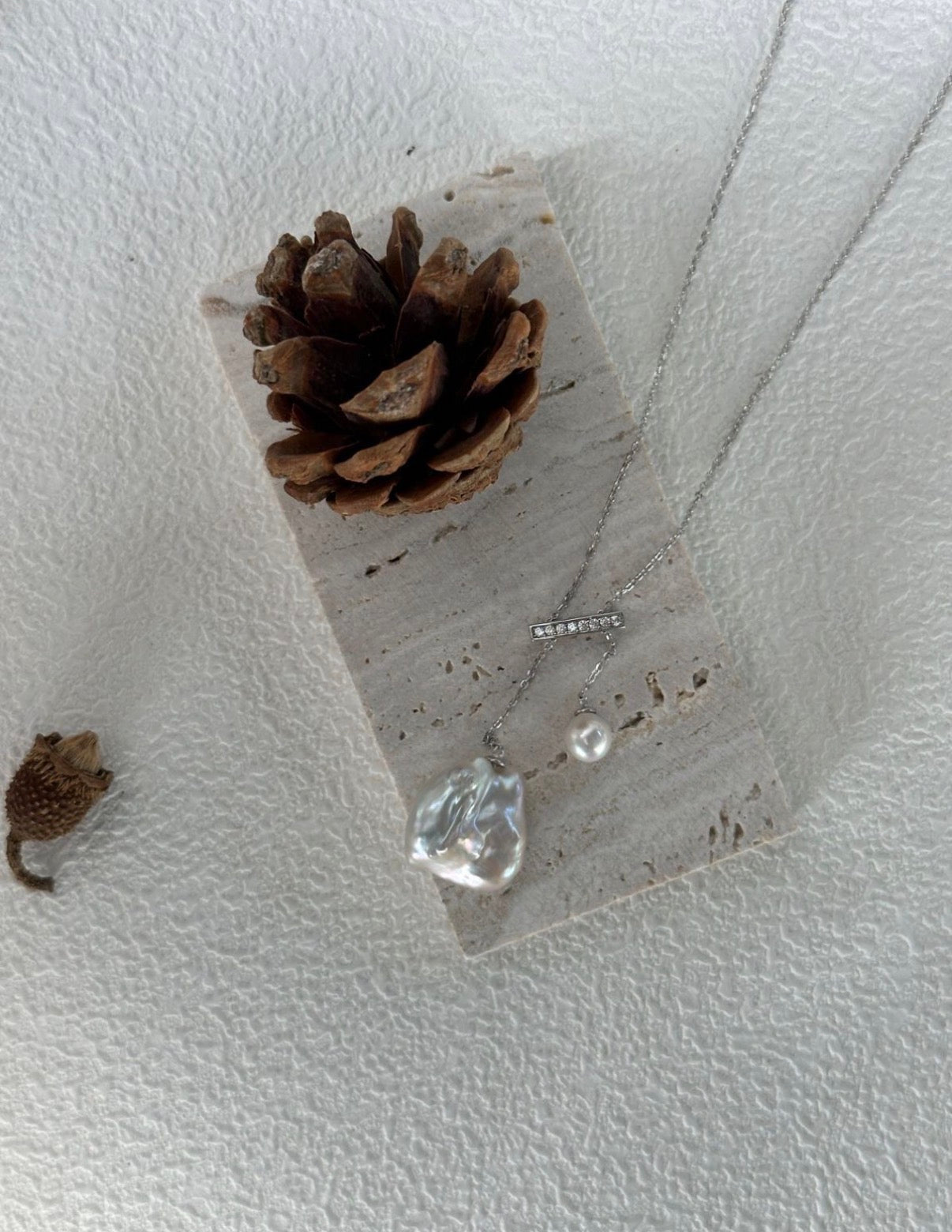 Baroque "Balance Beam" Pearl Necklace | Solid S925 Sterling Silver | Asymmetrical Drop Design