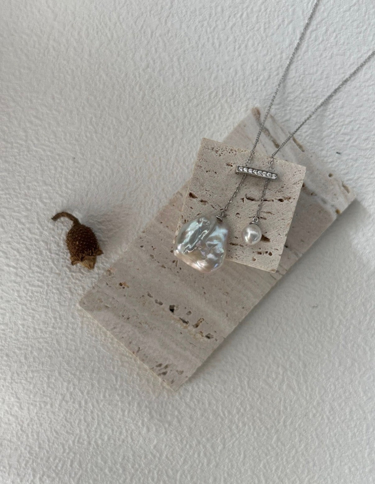 Baroque "Balance Beam" Pearl Necklace | Solid S925 Sterling Silver | Asymmetrical Drop Design