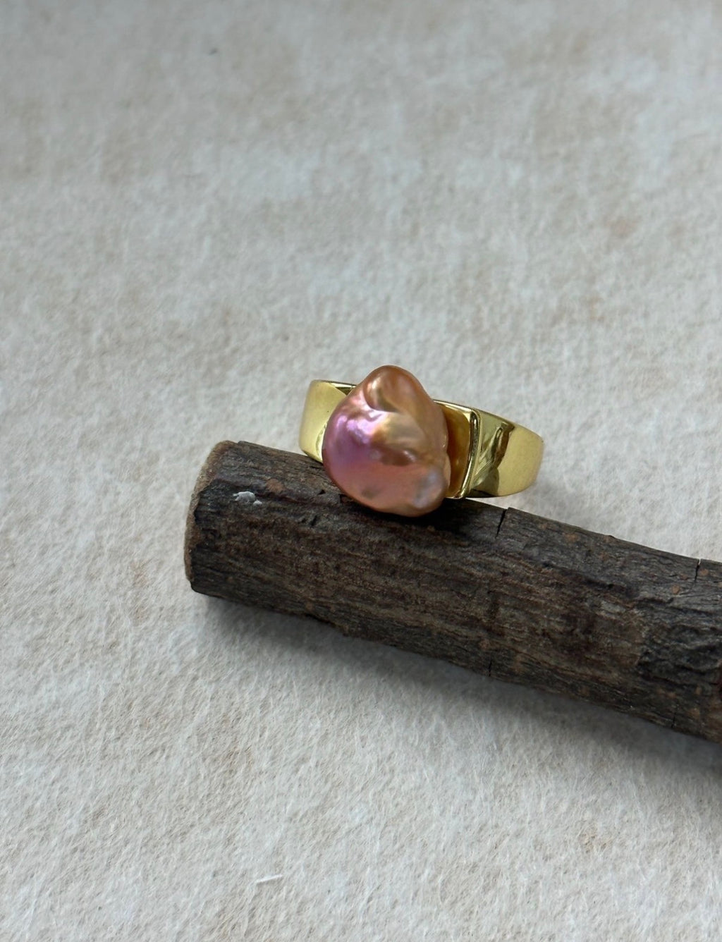 Rainbow Keshi Pearl Wide Band Ring | S925 Sterling Silver & 18K Gold Plated | Bold Organic Statement