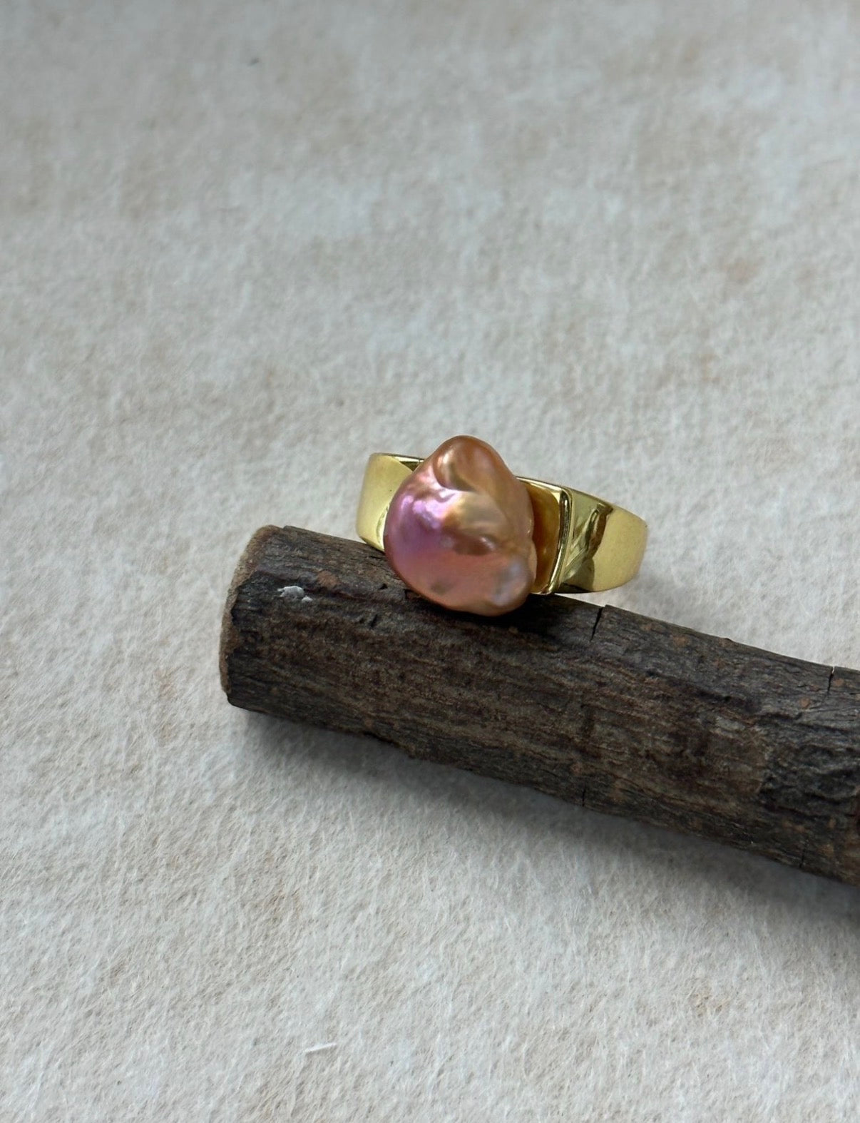 Rainbow Keshi Pearl Wide Band Ring | S925 Sterling Silver & 18K Gold Plated | Bold Organic Statement