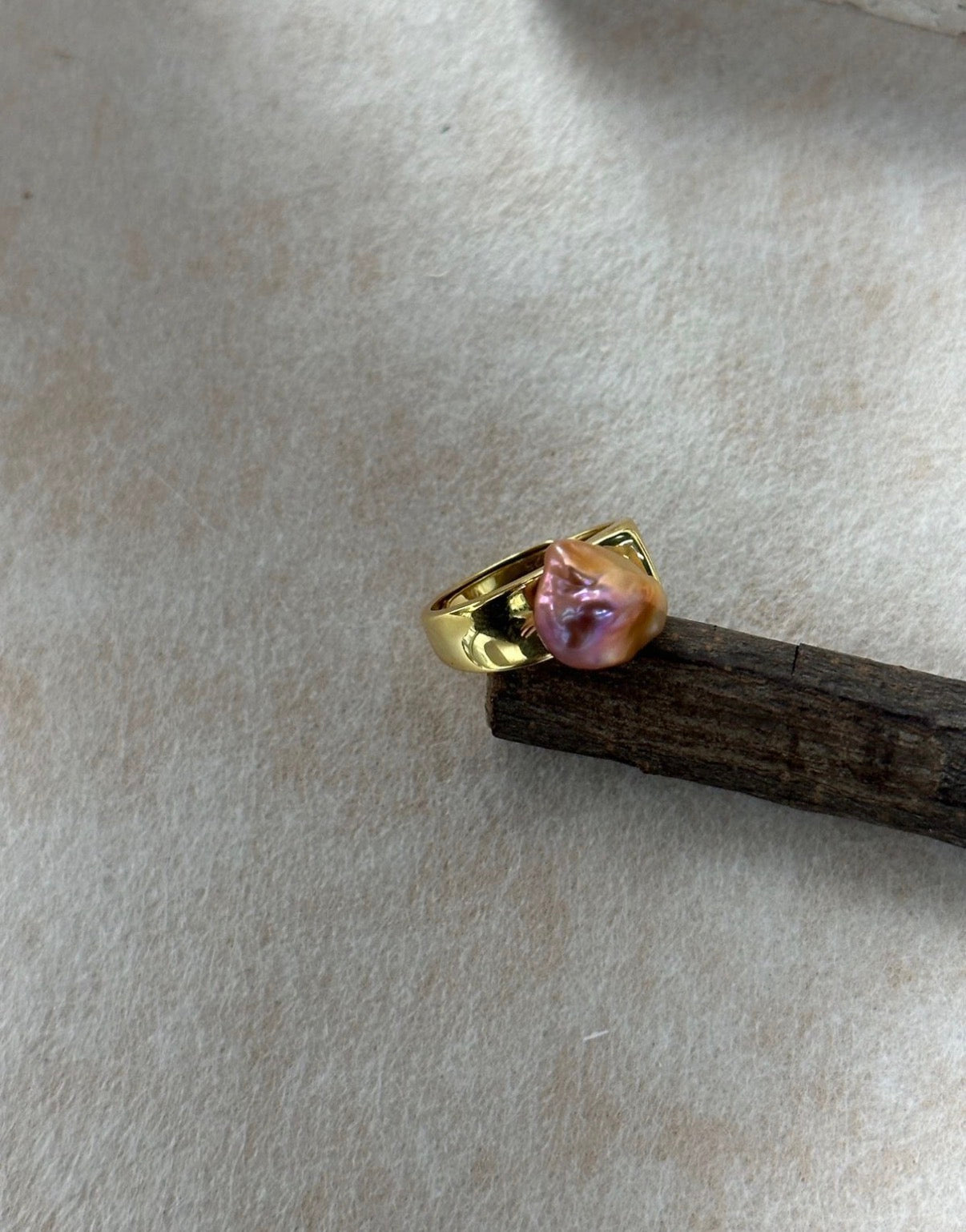 Rainbow Keshi Pearl Wide Band Ring | S925 Sterling Silver & 18K Gold Plated | Bold Organic Statement