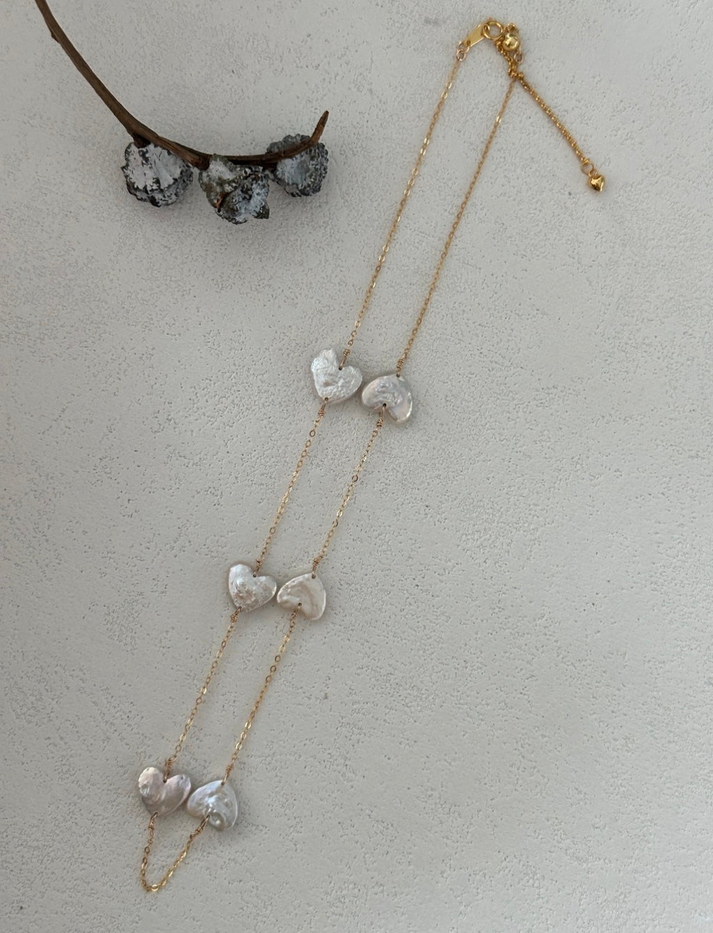Floating Heart Baroque Pearl Necklace | 14K Gold Filled Chain | Romantic Station Necklace
